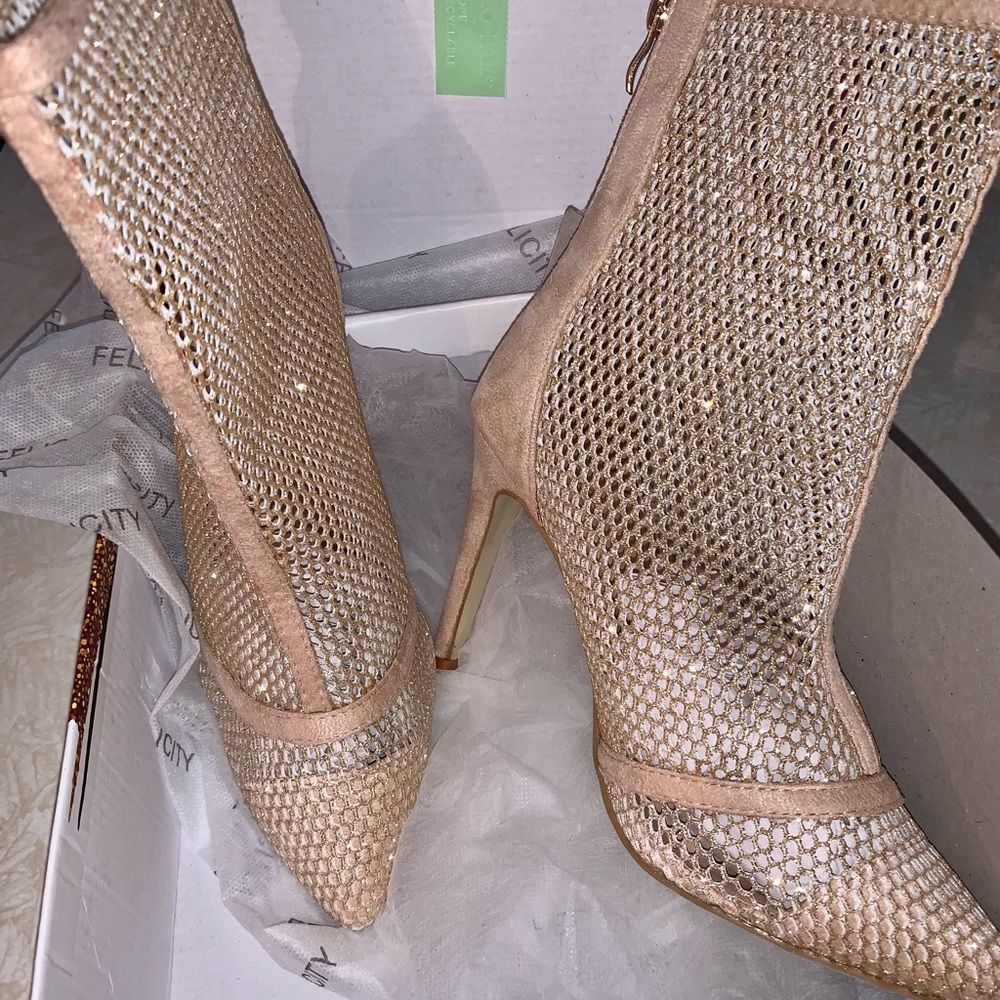 GLITTER FISHNET STILETTO BOOTIES